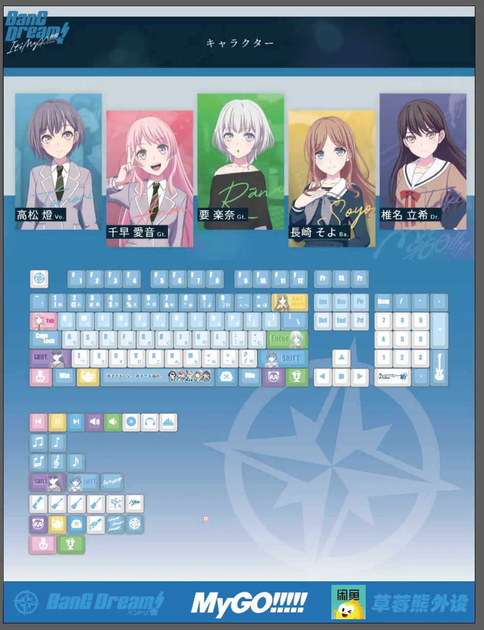 

134 Keys MyGO Keycaps Anon Chihaya Anime Games Cherry PBT Cute Custom Keycaps for Mechanical Keyboards Made68 Mad68 Wooting 60