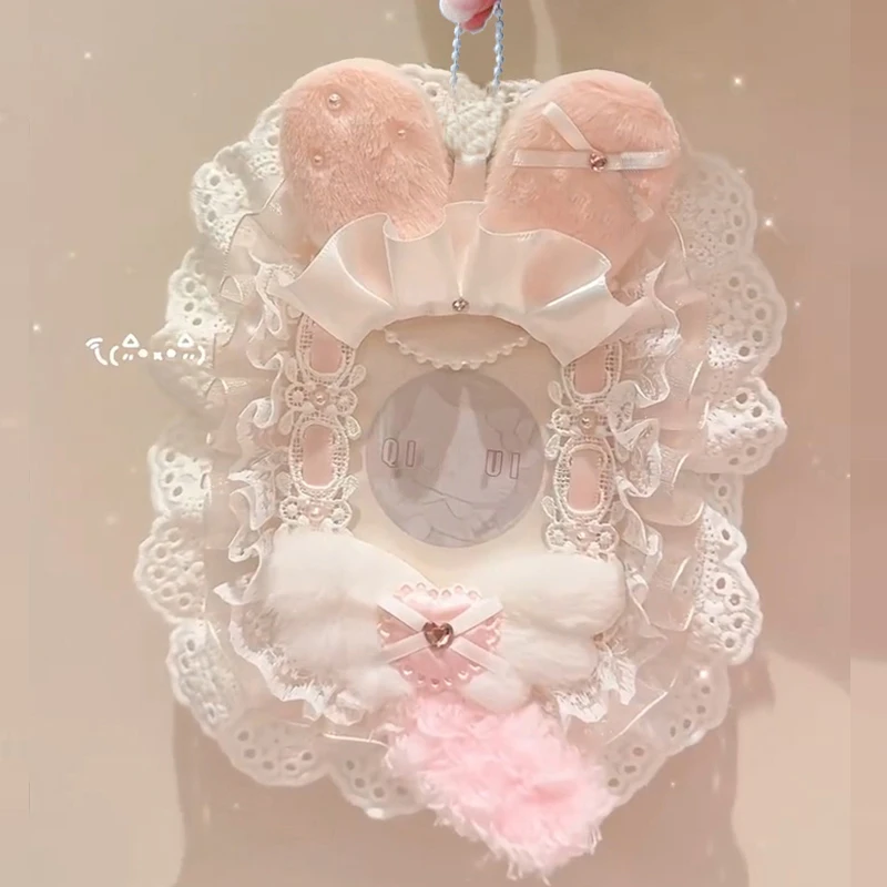 

1PC Cute Pink Plush Lace Photo Card Set, ACG Star Support Little Card Guka Photo Photography Display Card Set photo card holder