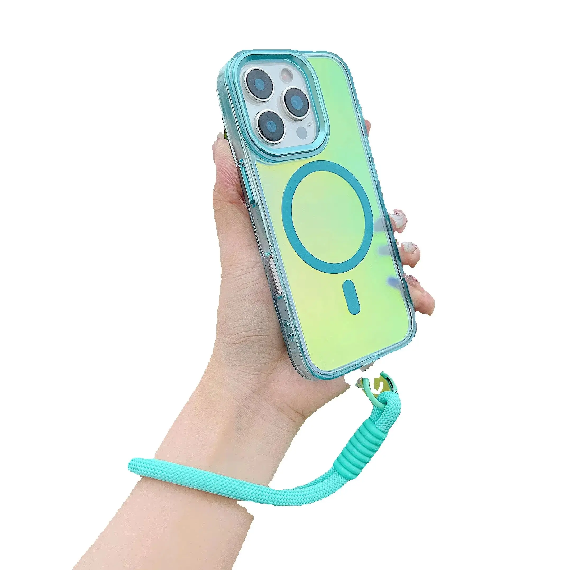 

Fashion Laser Gradient Magnetic Lanyard Shockproof Case for iPhone 17 Pro Max 16 15 14 13 11 12 Pro Max 16Plus 16E Magsafe Cover