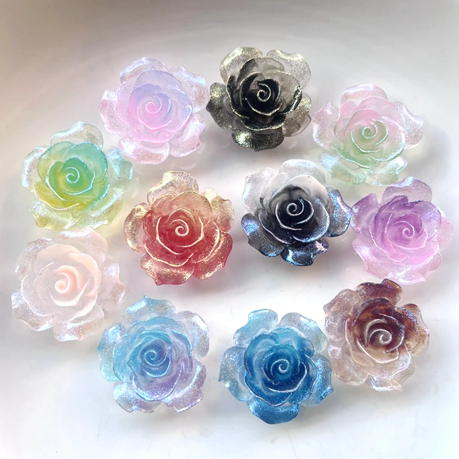 Beautiful 37mm glow in the-dark Rose Large Flower Rhinestone trim resin Flat back diy hairpin Jewelry Making Accessories2pcs/lot