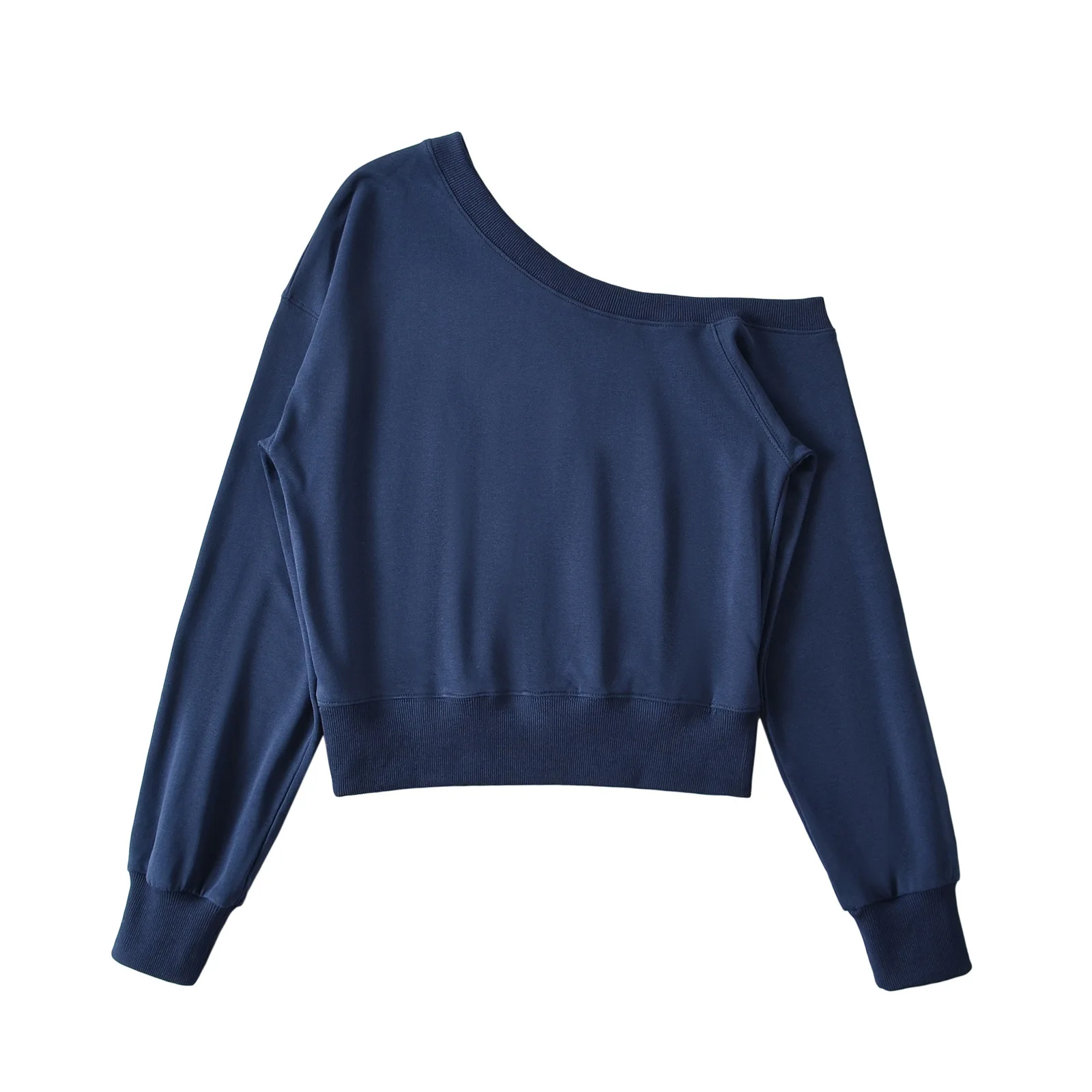 Zhao Rusi 2024 otoño nuevo diseño Irregular hombro inclinado manga larga sudor mujer sentido suelto todo-fósforo hombro Top