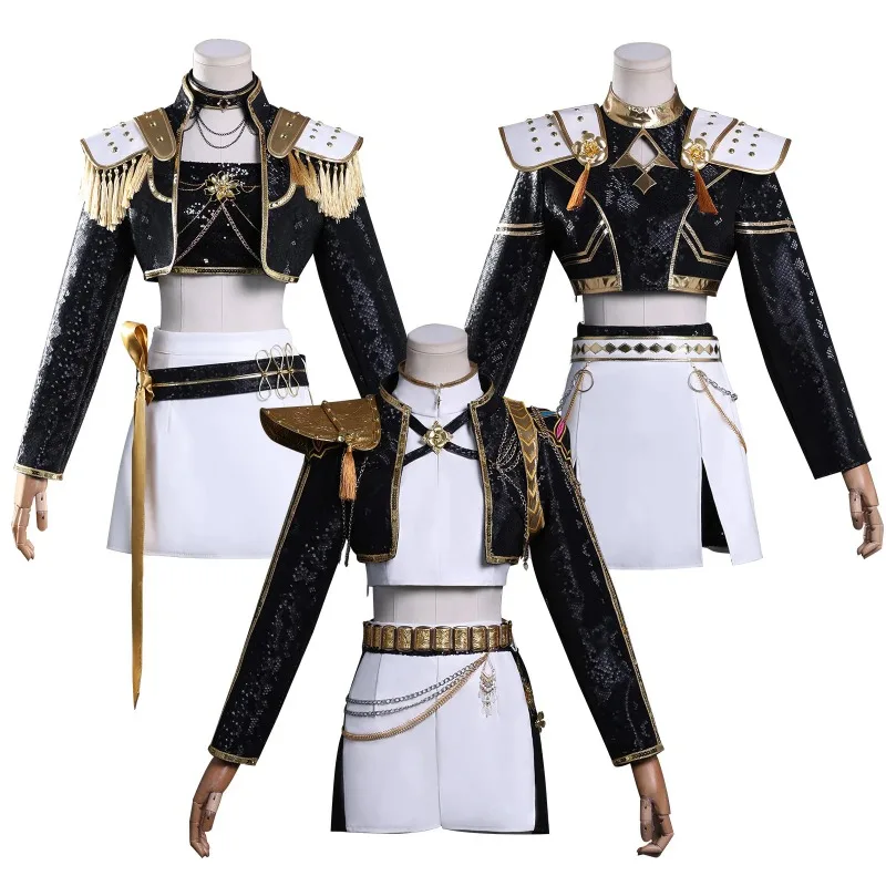 2026 Game Anime Role Playing Women's Black Gold Song Dress Set Halloween Ball Party Costume Prop Set Group Uniform