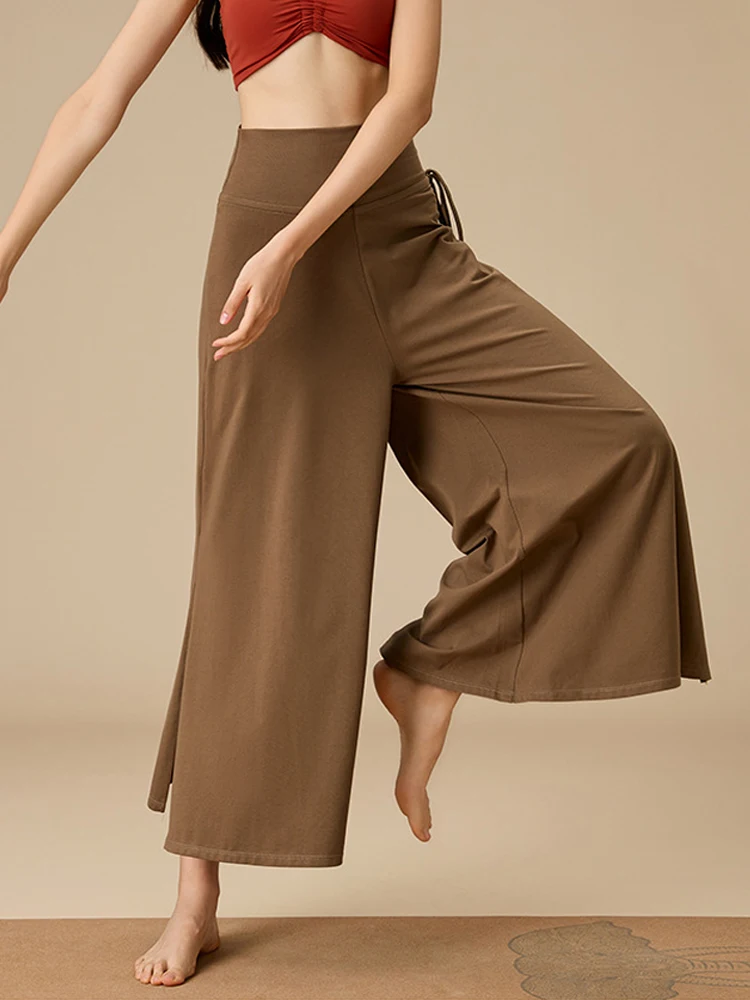 VITALINOVO Yoga Pants for Women Wide Leg Pants Side Slits Cropped Straight Leg Lounge Pant High Waisted Pocketless Athletic Pant