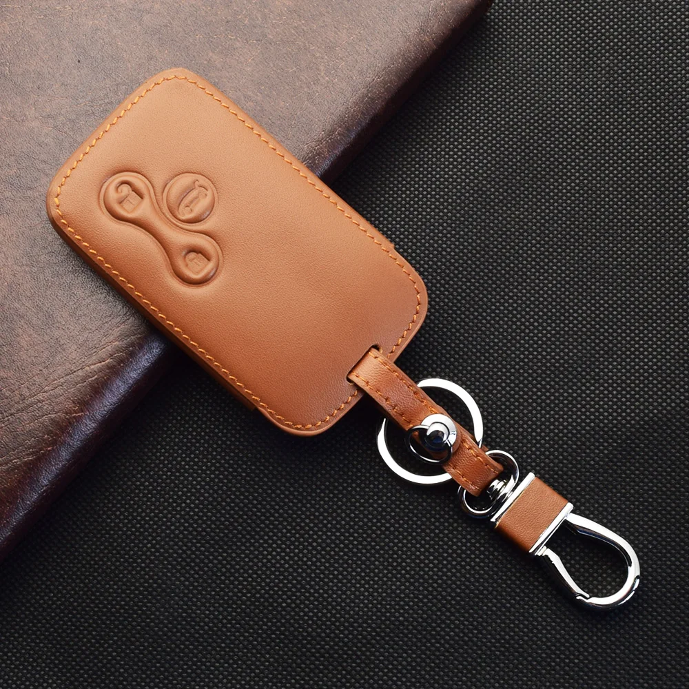 Leather Car Key Cover Bag For Renault Megane Scenic Clio 3 Buttons Smart Remote Fobs Shell Protector Cases Supplies Accessories