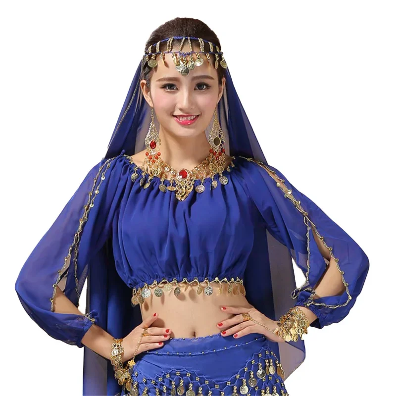 Kristal katoenen mesh buikdans top voor dames met halve mouwen sexy 9-kleuren Indiase kostuumdanskleding