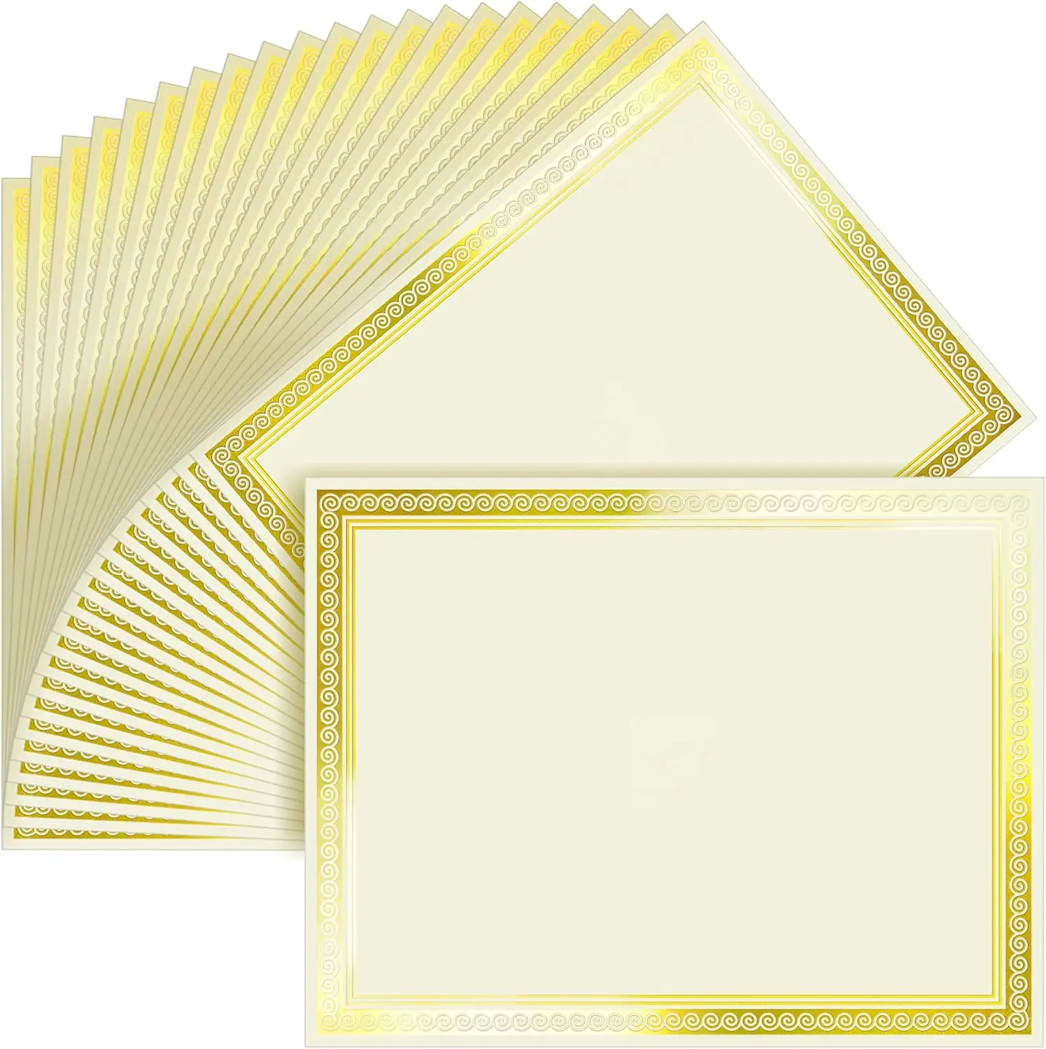 

50 Blank Certificate Papers with Gold Foil Border, 8.5x11 Inch, Ivory Cardstock for Diplomas & Awards