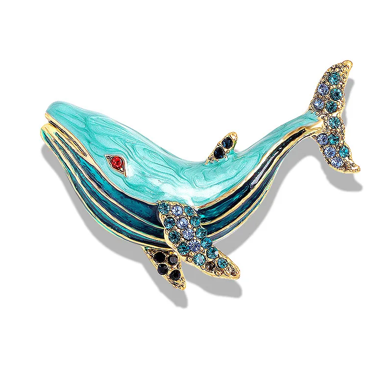 Trendy Enamel Whale Brooches For Women Clothes Fashion Sea Animal Fish Rhinestone Brooch Pins For Man Suit Jewelry Gifts Sets