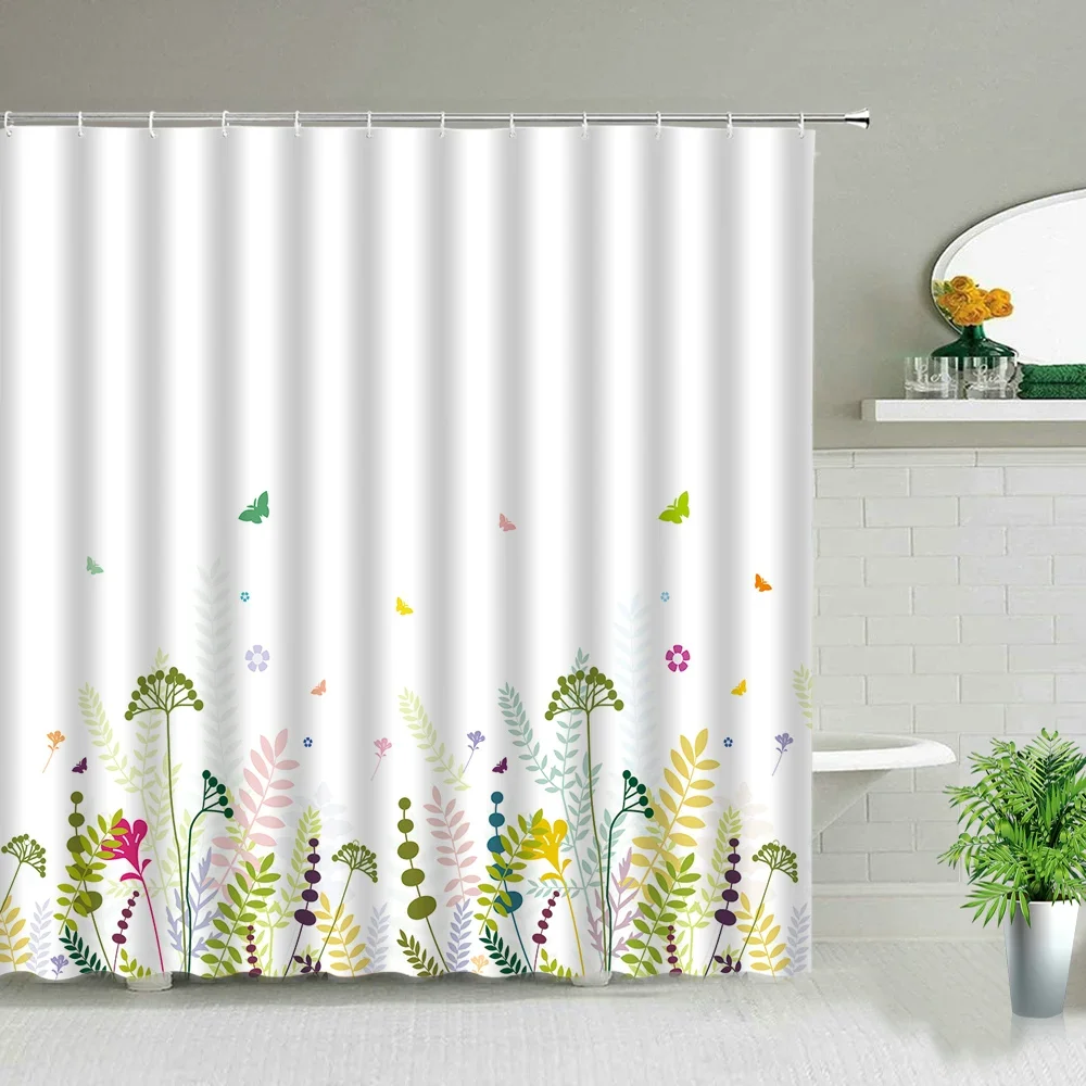 Plant Series Shower Curtain Bathroom Waterproof Polyester Fabric Cloth Curtain Dandelion Flower Print Bathtub Decor With Hooks