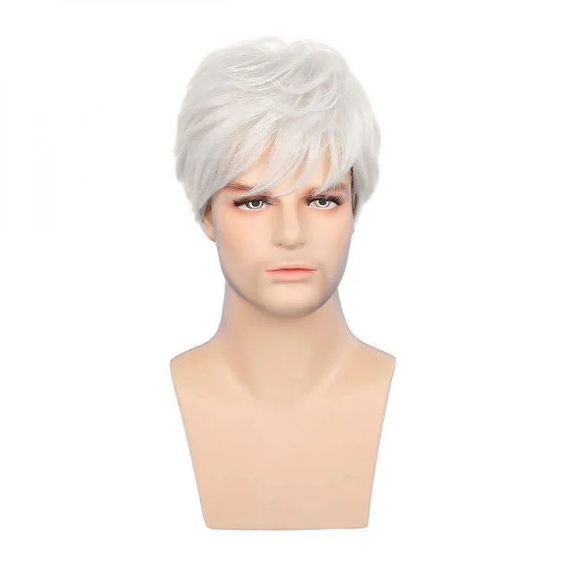 Men's Wig Short Halloween Fancy Wig Silver White Men Party Male Hair Wig+Wig Cap