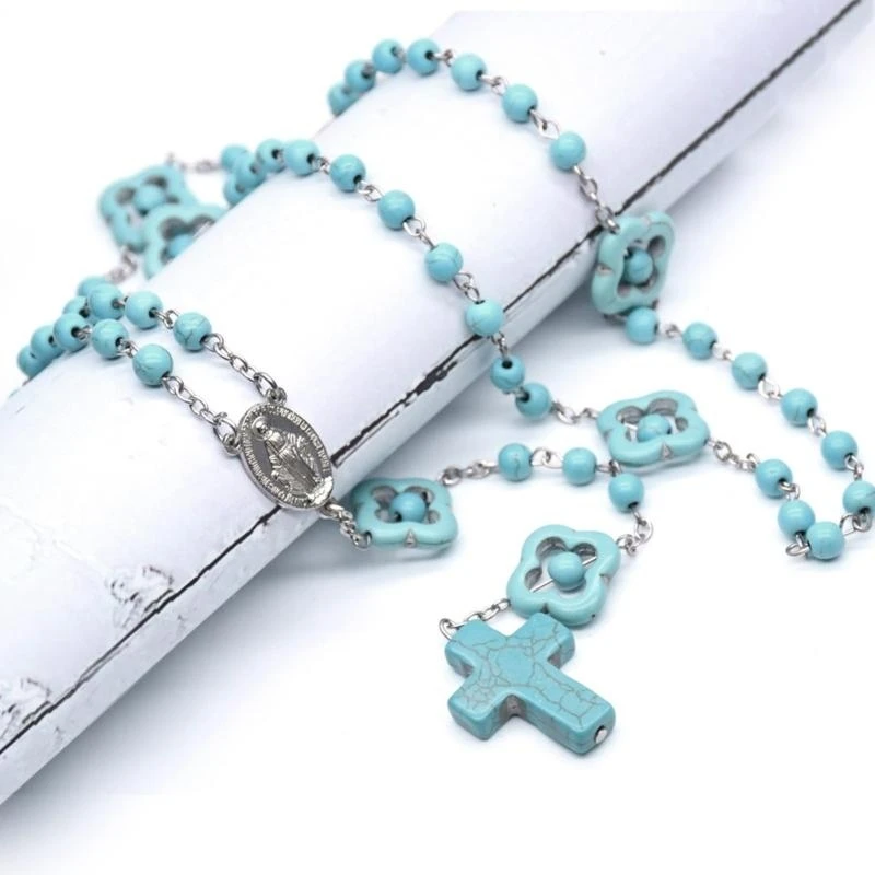 Rosary Necklaces Meditation Player Christian Colorful Beads Necklaces Christian Gift for Women Religious Jewelry