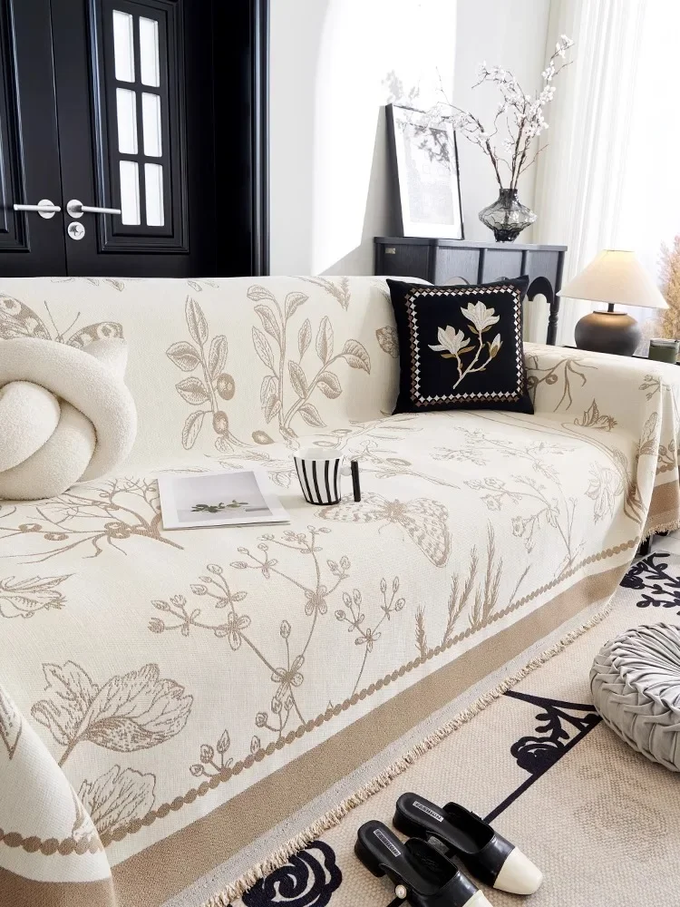 

Chenille Cat-Proof Sofa Cover French Retro Reversible Non-Slip Couch Protector for L-Shaped 2/3/4 Seater Living Room