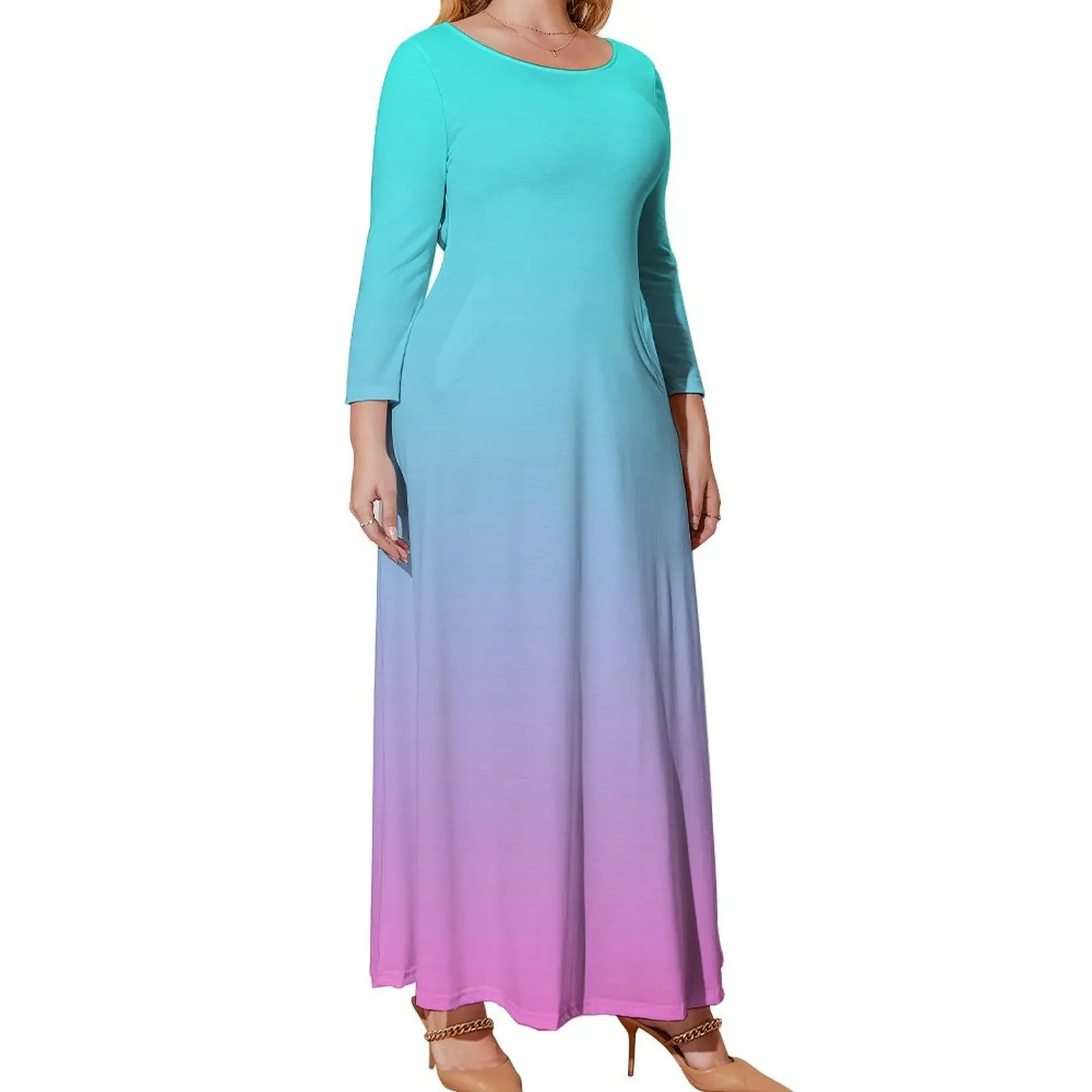 

preppy mermaid colours pastel fuchsia pink turquoise aqua blue Long Sleeved Dress luxury evening dresses for women 2024