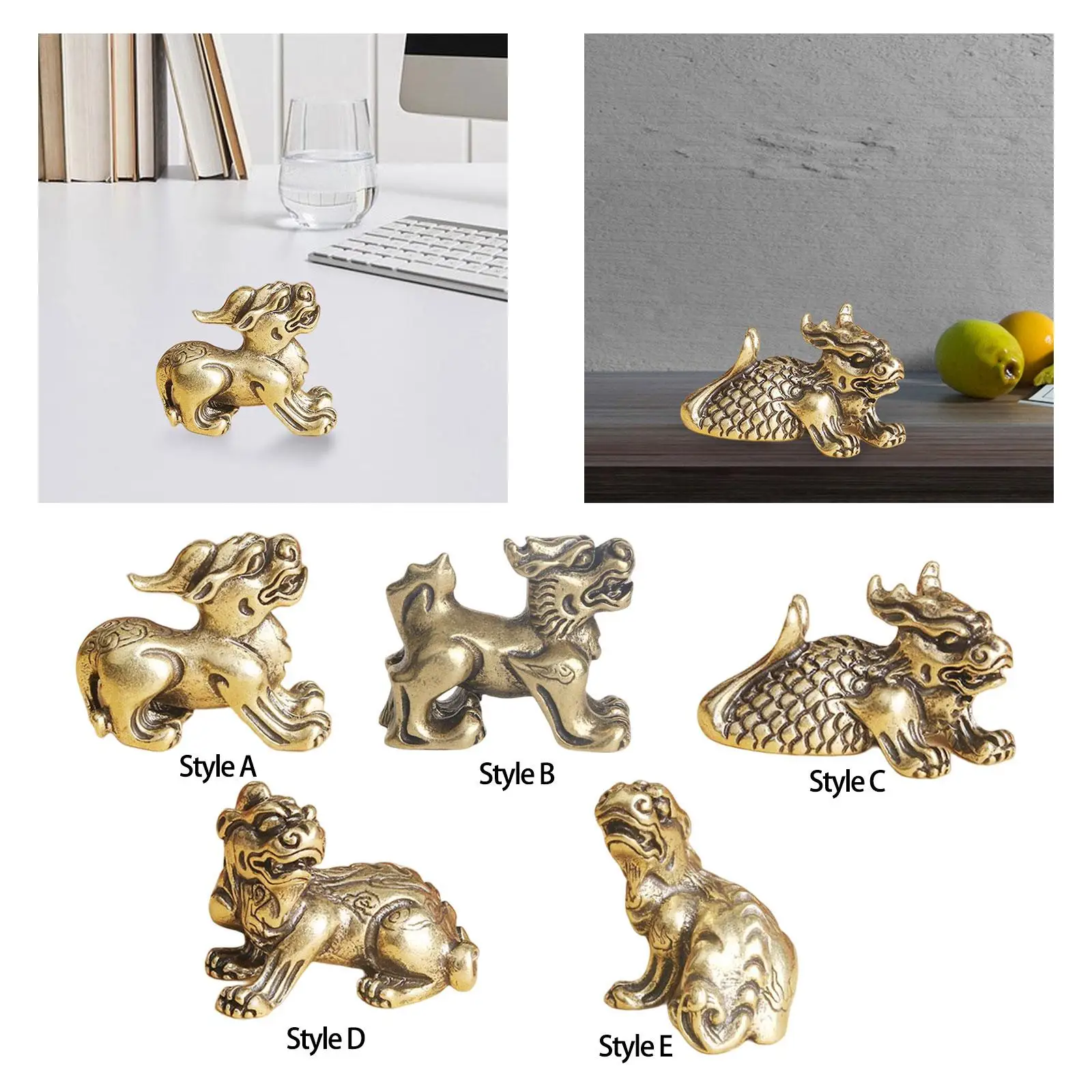 Brass Kylin Statue, Miniature Animal Sculpture for Table Centerpieces, Birthday
