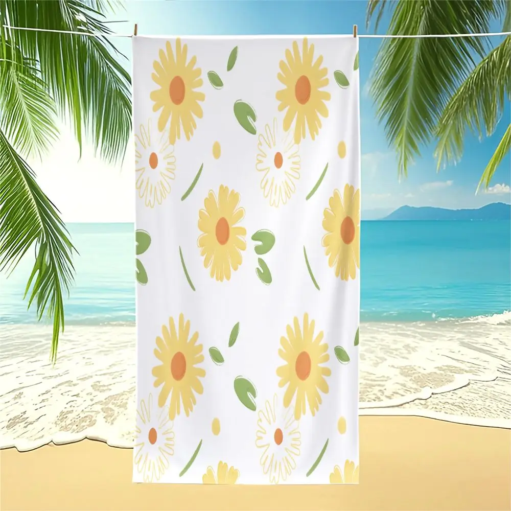 Daisy Floral Digital Print Beach Towel Pool Towel Camping Towel Bath Towel Blanket Soft Cottage Outdoor Travel Towel