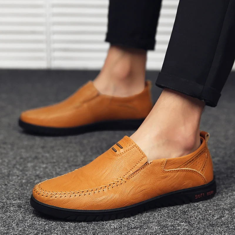 Zapatos informales de piel auténtica para hombre, mocasines cómodos a la moda, zapatillas planas para conducir, talla grande 37-47