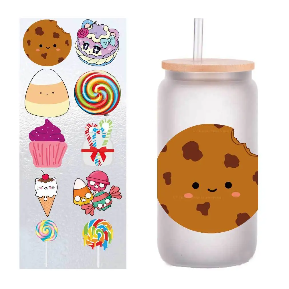 

10 pieces/pack cartoon colorful candy UV transfer sticker Crystal label glass sticker customized four inches
