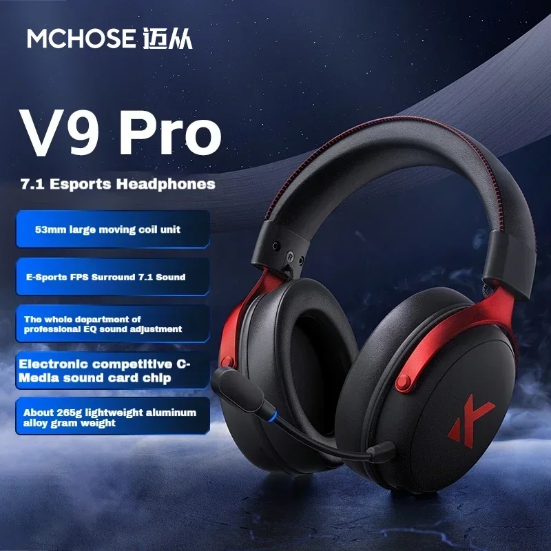 MCHOSE V9 Pro Wireless Headphone Noise Redutcion Mic Three Mode C-Media 7.1 Channel Long Battery Life Custom Gaming Headset