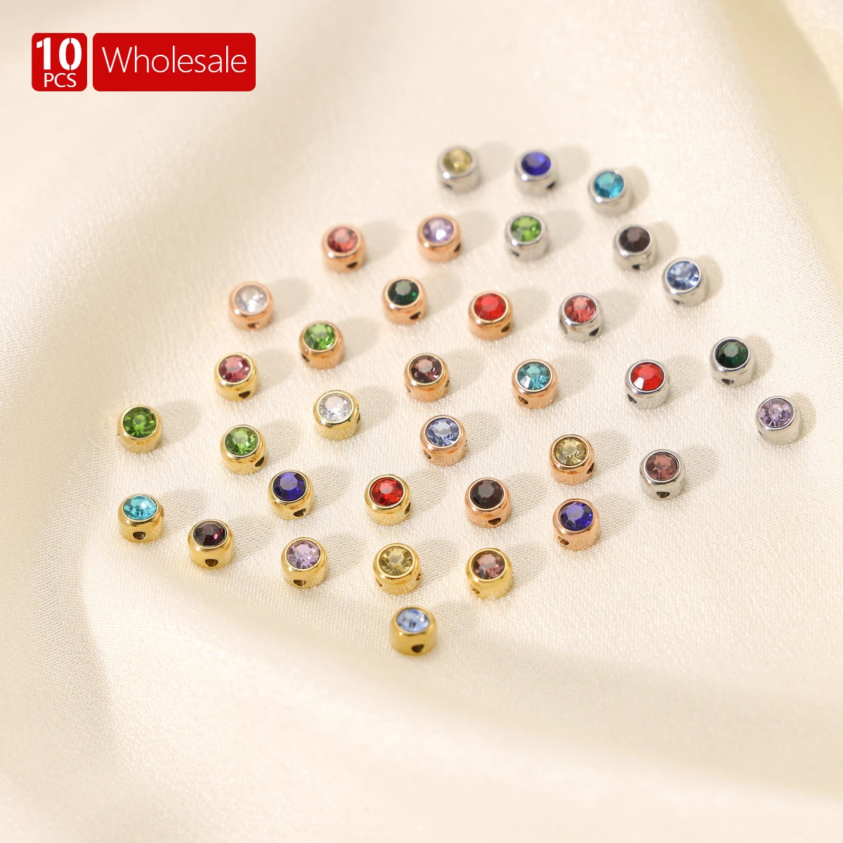 CARLIDANA 10 PCS Wholesale Simple Rhinestone 12 Color Charms Stainless Steel Gold Plated Birthstone Pendant for DIY Jewelry