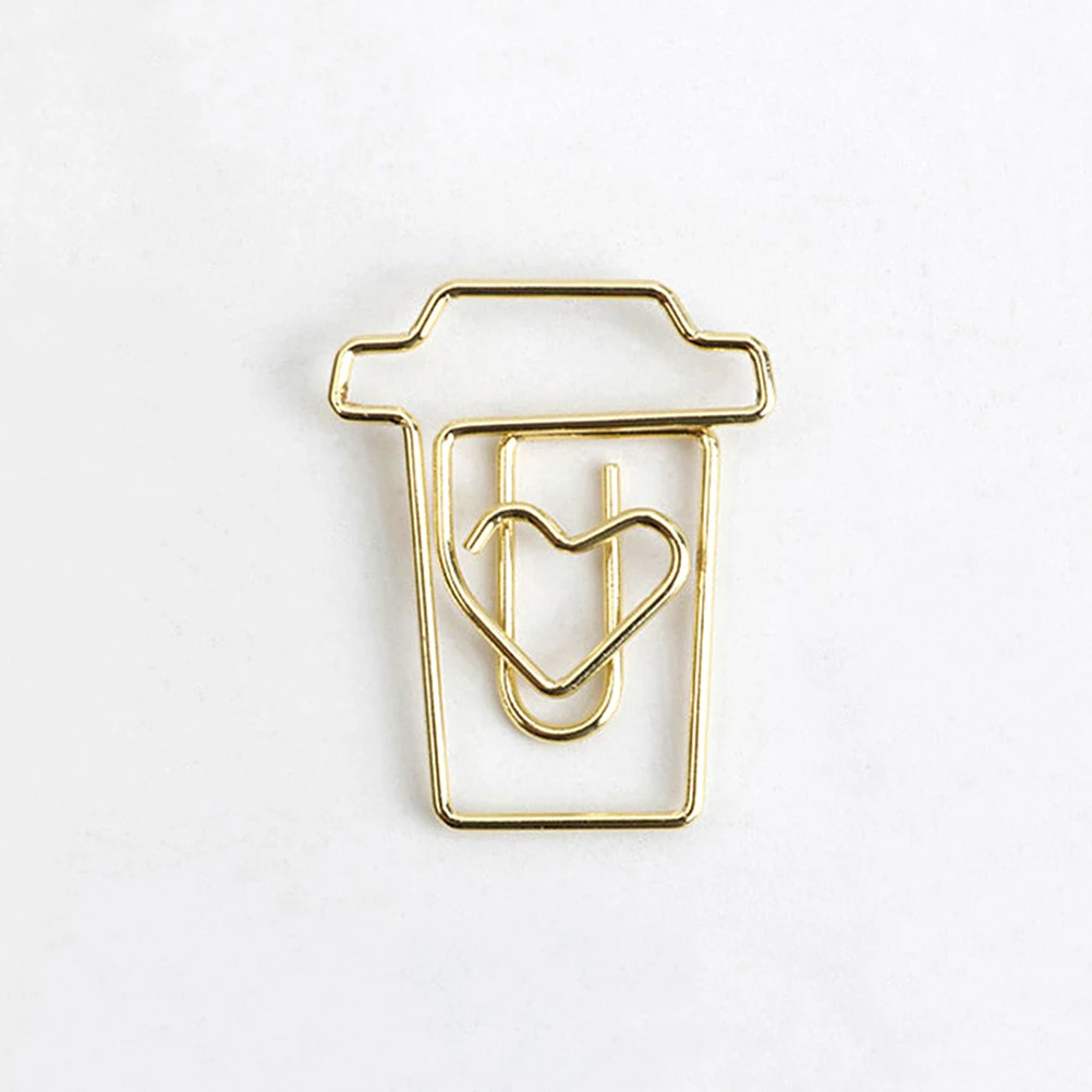 

24pcs Metal Paper Clips Creative Cartoon Coffee Cup Supplies Reusable Bookmarks Colorful Alloy Pins