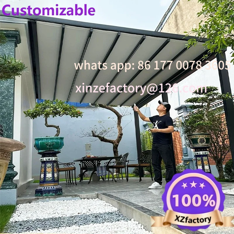 Customizable household balcony telescopic canopy canopy outdoor aluminum alloy push-pull awning terrace electric folding canopy