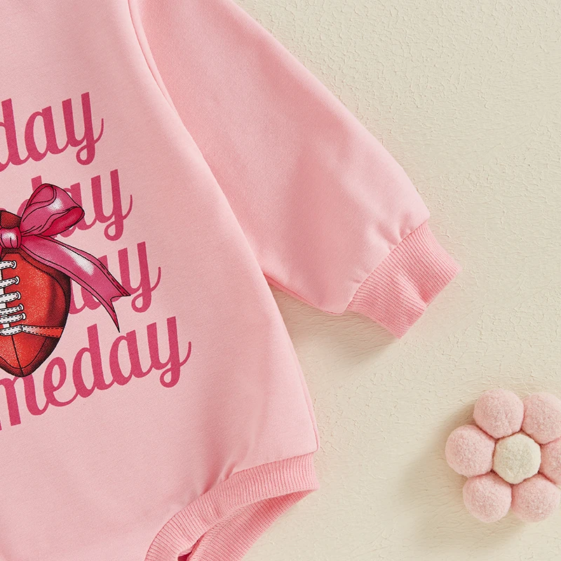 2024-05-28 Lioraitiin 0-18M Baby Girls 2Pcs Set Rugby Letter Bow Print Long Sleeve Sweatshirt Romper Headband Adorable Outfits