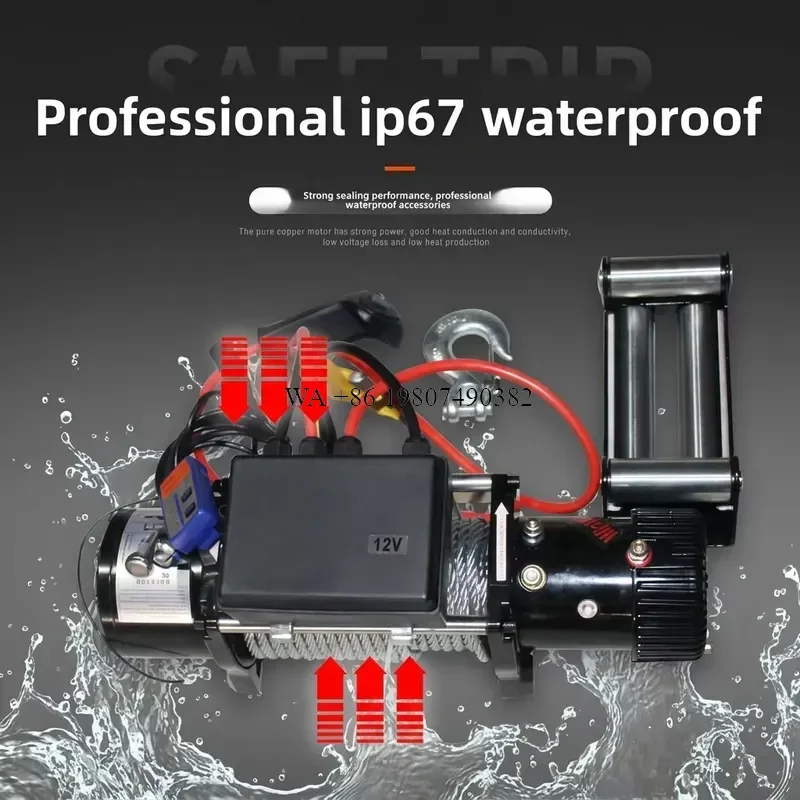 wmwmnu Heavy Duty Winch with Reinforced Gear System Steel Wire Rope Wireless Remote 10m for Auto Towing OEM