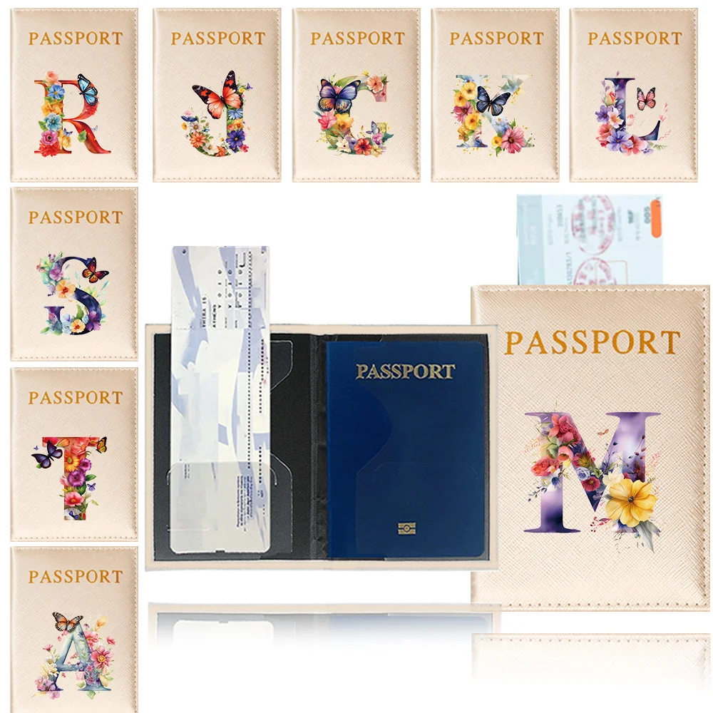 Porta passaporto da viaggio in pelle PU porta carte di credito multifunzionale da viaggio stampa farfalla lettera Sereis Protector Cover