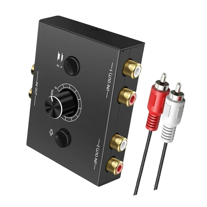 Audio Switcher Splitter Bi-Directional With Mute Button 2x1/1x2 L/R RCA Stereo Audio Splitter