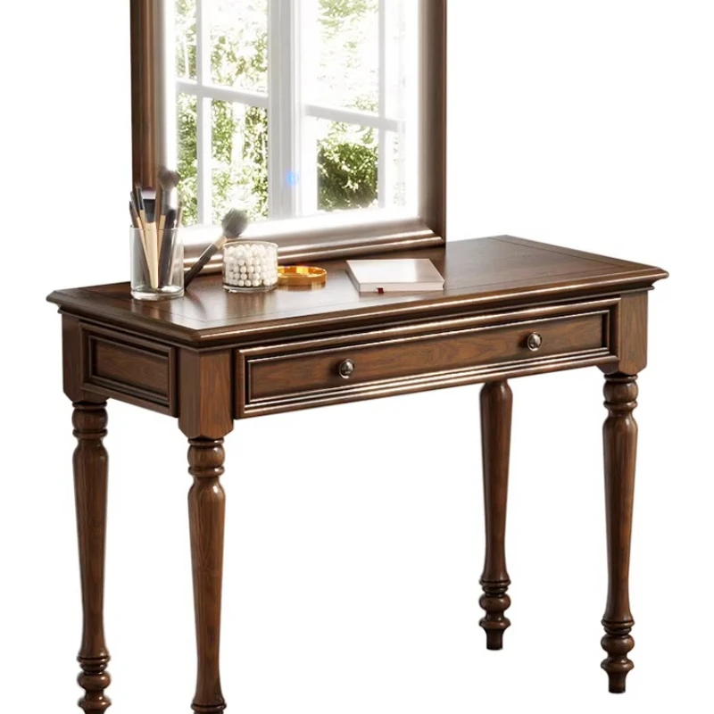 

American mirror lamp dressing table, small solid wood ash wood bedroom dressing table mirror dressing stool