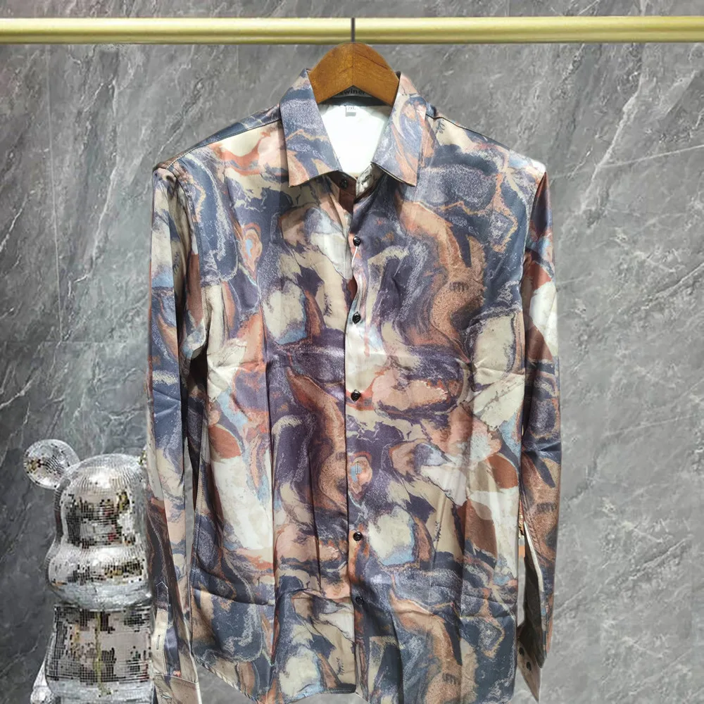 

Full Gold Flower Shirt Men Casual Shirt Slim Shirt Camisa Masculina Streetwear Luxury Art Black Gold Print Shirt Dress Men Shirt