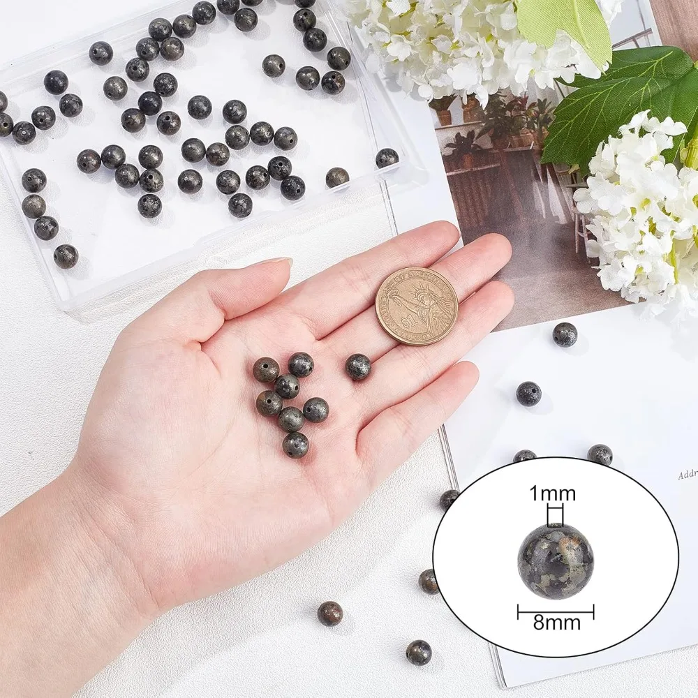 75pcs 3 Strands Natural Pyrite Beads Round Gemstone Loose Beads Energy Stone for Necklaces Bracelets Jewelry Making DIY Crafts