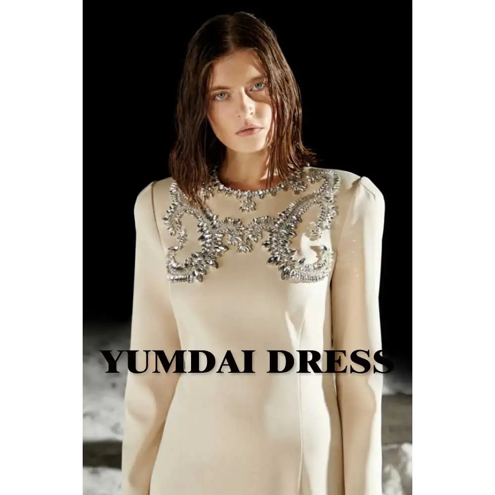 YUMDAI-vestido de lujo de Dubái para mujer, traje de baile de manga larga, color Beige, elegante, Formal, para banquete de boda y noche, Otoño, 2023