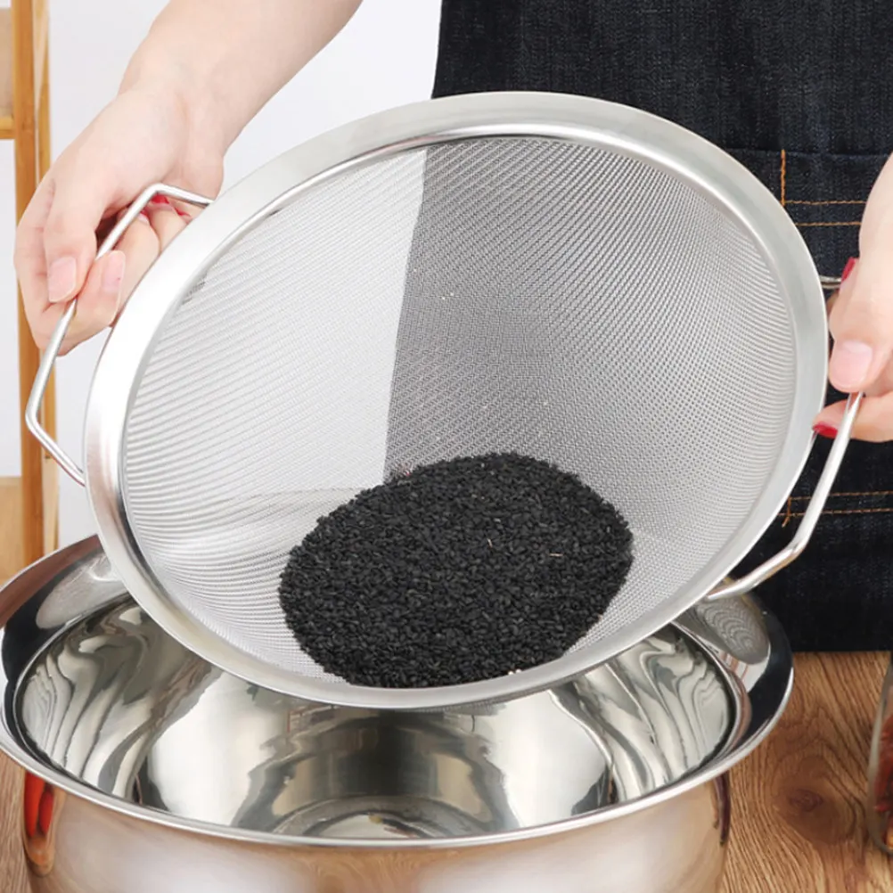 1Pcs Stainless Steel Mesh Strainer Rice Sifter Double Handle 25Cm Multifunctional Filter for Flour Sugar Vegetable