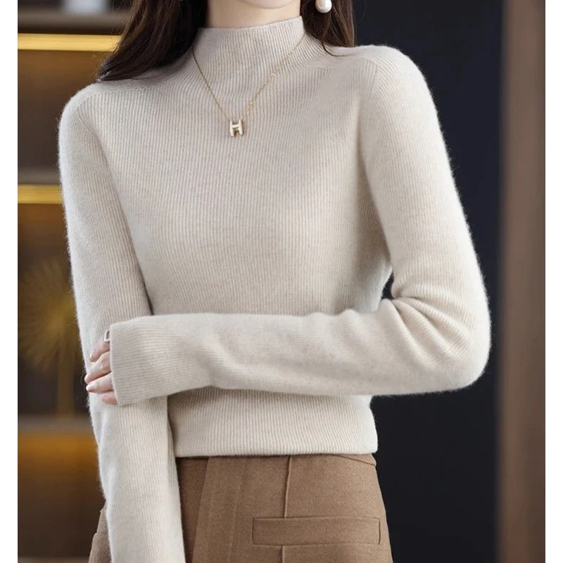 Autumn Winter Solid Color Round Neck Long Sleeve Fashion Sweater Women High Street Comfortable Pullovers Elegant All-match Tops