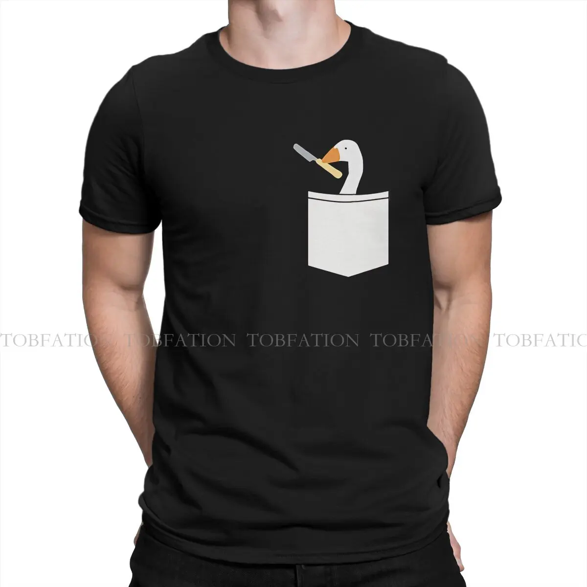 Untitled Goose Game Untitled Goose with Butter Knife in a Fake Pocket Tshirt Homme Men Clothes 4XL 5XL 6XL 100% Cotton T Shirt