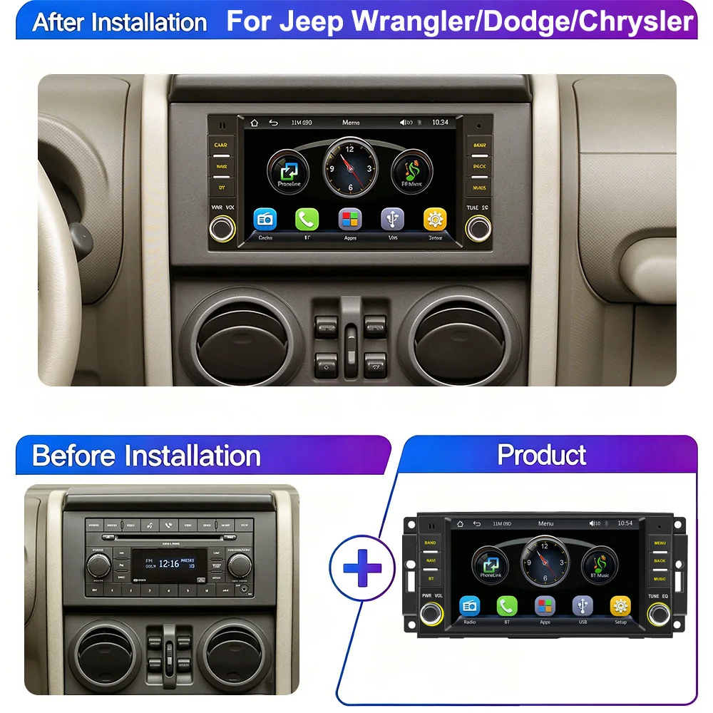 Car MP5 Player For Jeep Wrangler COMPASS Dodge Chrysler CHEVROLET EPICA Radio Wireles Carplay Android Auto AM RDS 2 Din Stereo