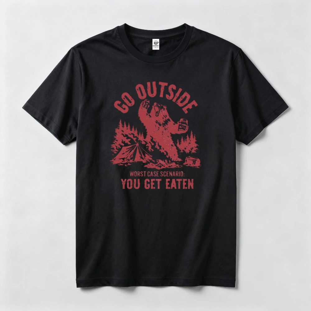 Go Outside Worst Case Scenario You Get Eaten Shirt Funny Camping Bear Tshirt Women Y2K Loose O Neck Short Sleeve Tees