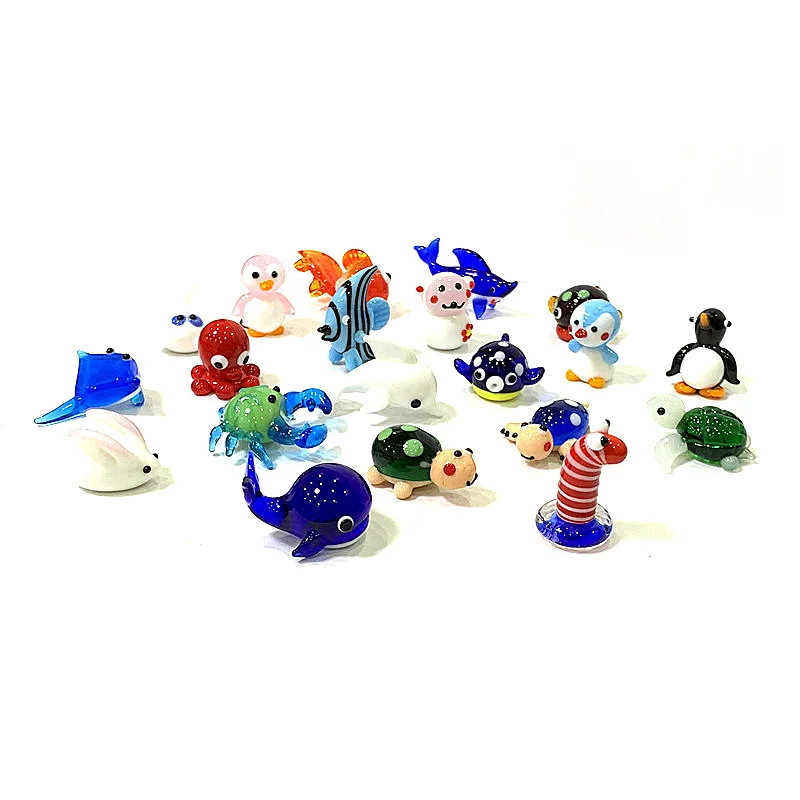 Mini Glas meeres tiere Statuette niedlichen Meeresfisch Delphin Tintenfisch Pinguin Kugelfisch Stachel rochen Walhai Fisch Krabbe Meeres schildkröte Elektrischer Aal Goldfisch Kaninchen Affen Ornamente – Detail 2