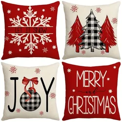 1/4pcs Christmas Pillow Covers Christmas Tree Joy Snow Merry Christmas Cushion Cover Winter Holiday Decor for Party Accessories