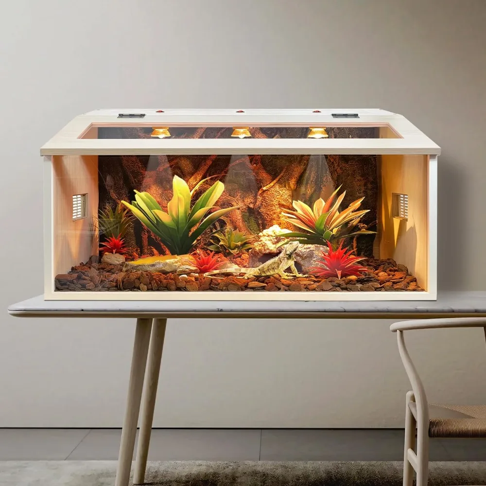 Lizard Tank Bearded Dragon Tank with Roof Door Snake Tank with Built-in Lamp Fixture and Switch (35 Gallon, 40