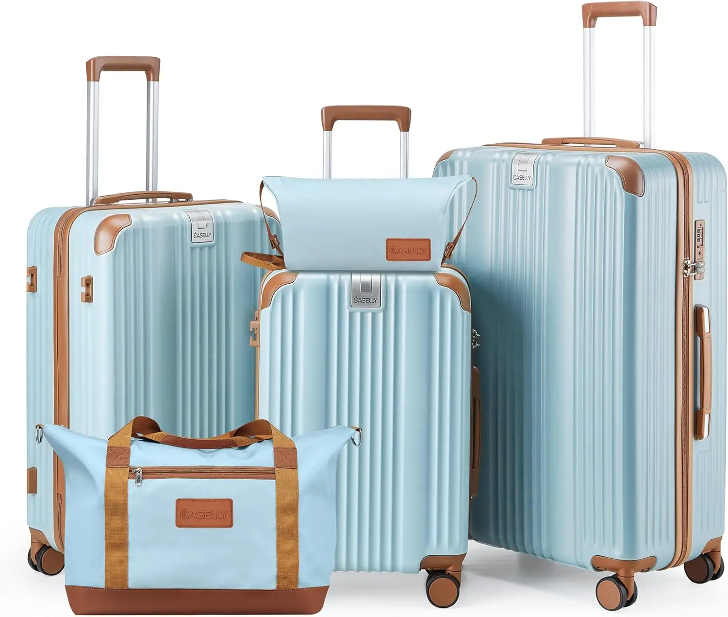 

3-Piece Lightweight Hardshell Luggage Set with TSA Lock, Spinner Wheels, and YKK Zippers in Light Blue (20/24/28/DB/TB)