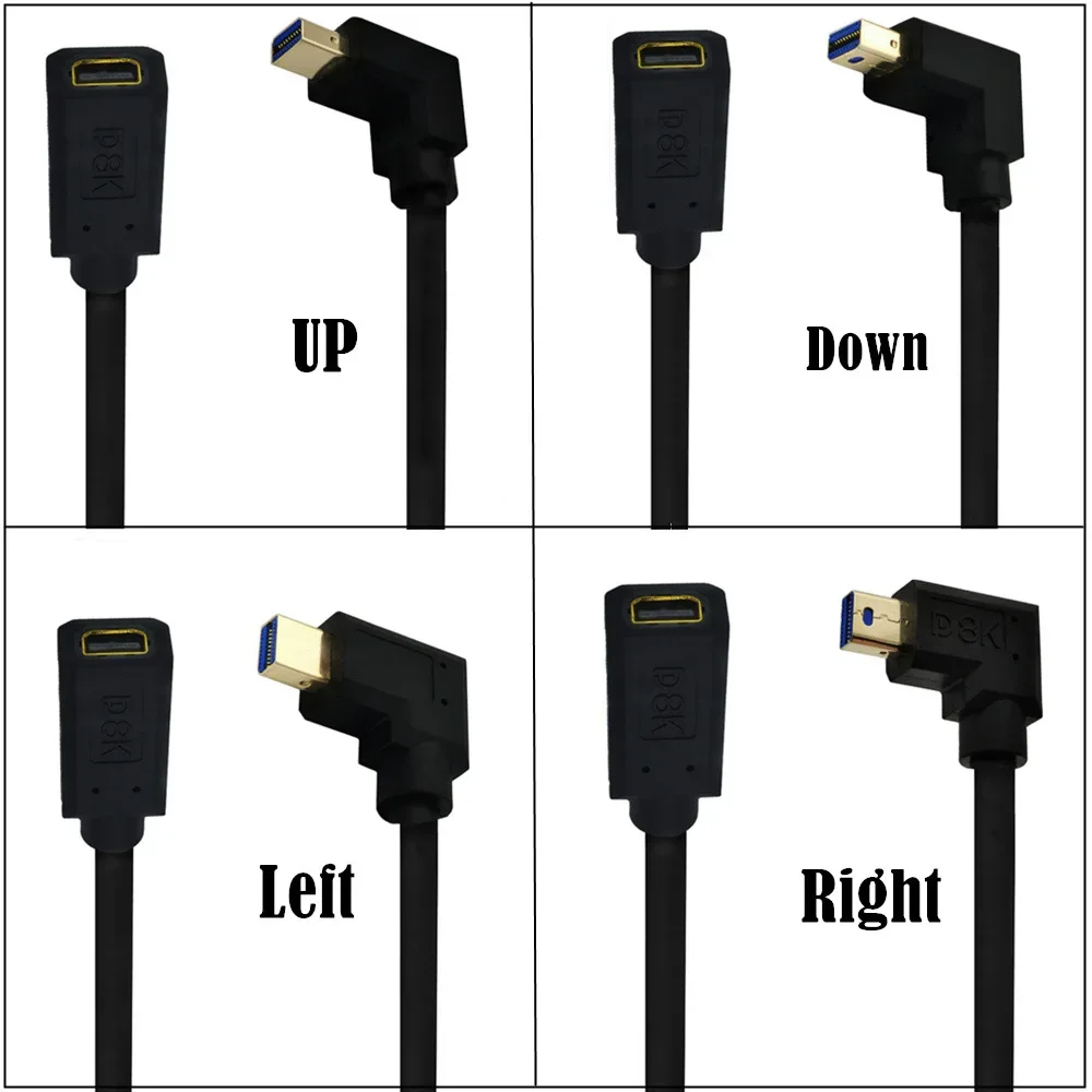 90 Degree Mini Displayport Extension Cable 8K@60hz Mini DP Extender Cable, with Panel Mount 1.4V Mini DP Male to Female 0.3M 1FT