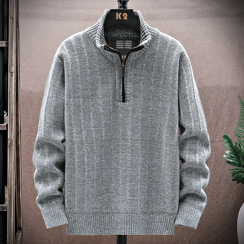 Pullover pria sweter tebal setengah ritsleting, Sweatshirt Pullover setengah ritsleting untuk pria, Hoody pria, Sweater Turtleneck warna Solid musim gugur