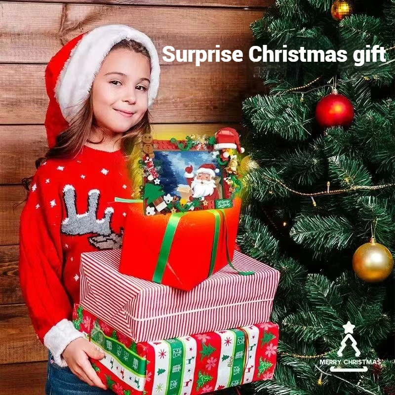 ألعاب وهدايا مكعبات بناء عيد الميلاد للأطفال، مجموعة نماذج منزل سانتا كلوز مزلقة وشجرة، زينة عيد الميلاد