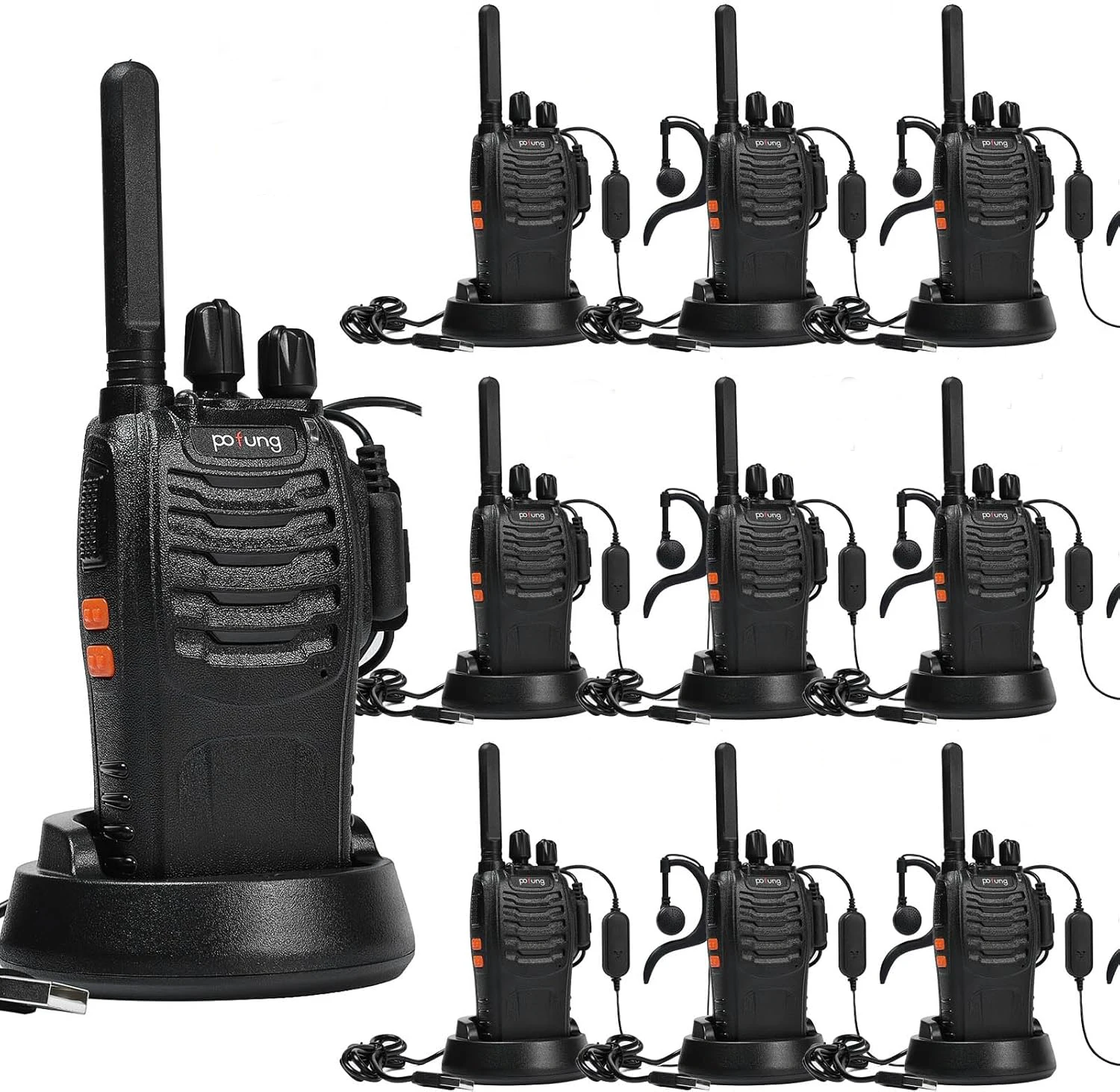 10 PZ Pofung PT88E Walkie Talkie PMR446 Radio bidirezionale a lungo raggio a 16 canali senza licenza con caricatore USB e auricolari