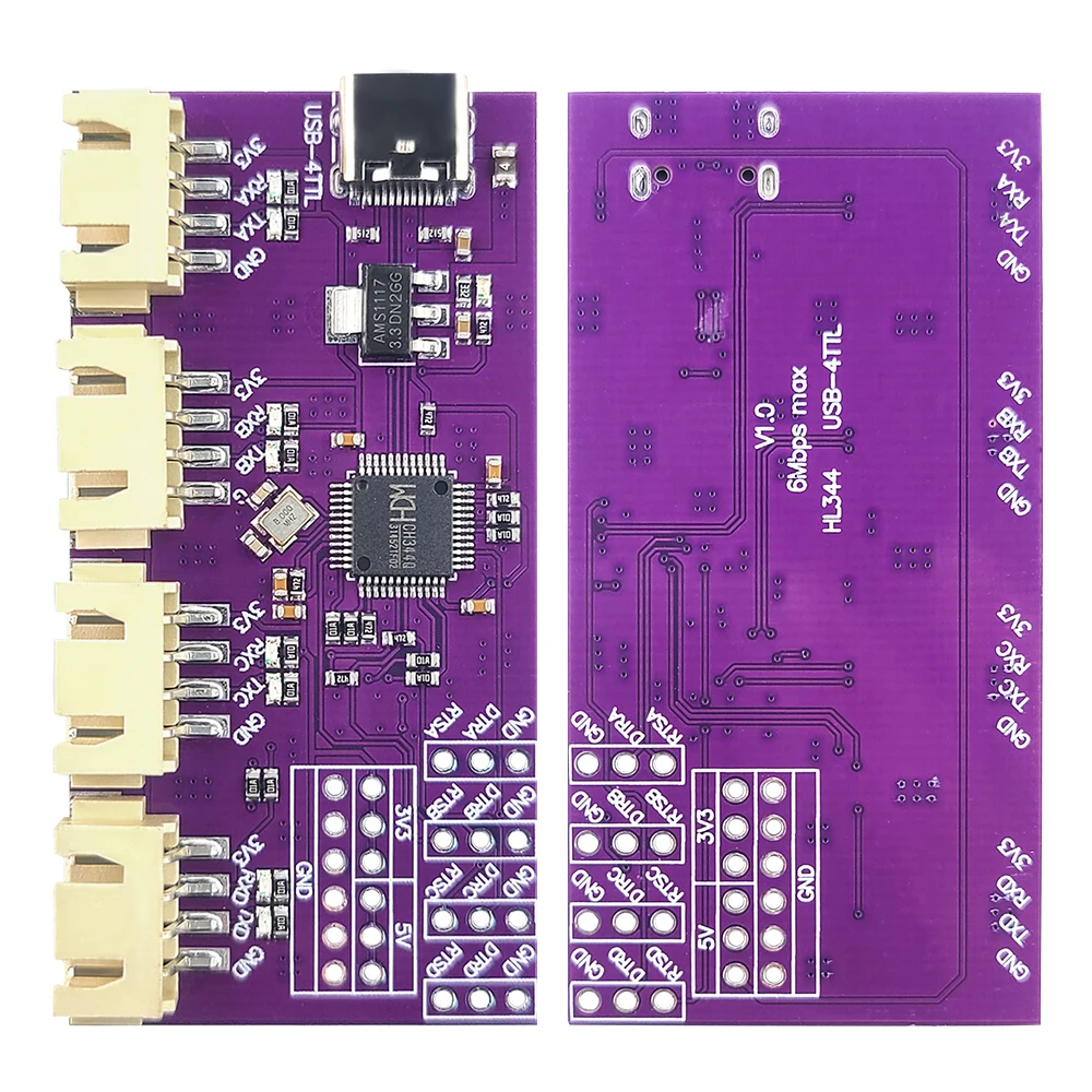 USB to 4-Port TTL Serial Port Module 6Mbps High-Speed CH344 Chip Communication Conversion Module Type-C Interface