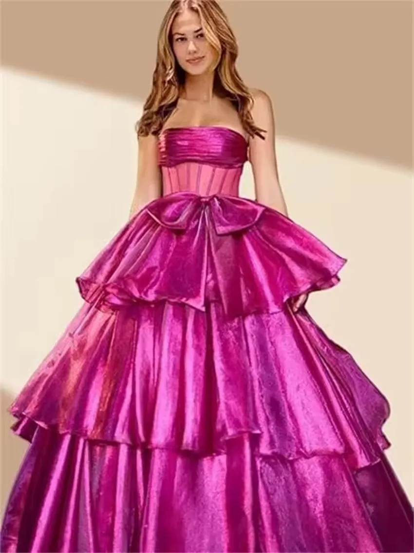 

Customized Princess Prom Dress Sleeveless Layered Ruffle Sparkling Sweet Graduation Party Dress Formal Women Evening Dresses