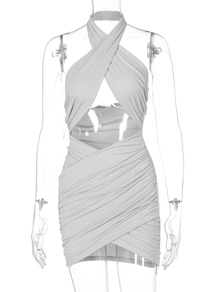 Mini robe dos nu à bandes croisées pour femmes, robe évidée, poitrine ronde, mince, tambour, sexy, club, fête, éducatif