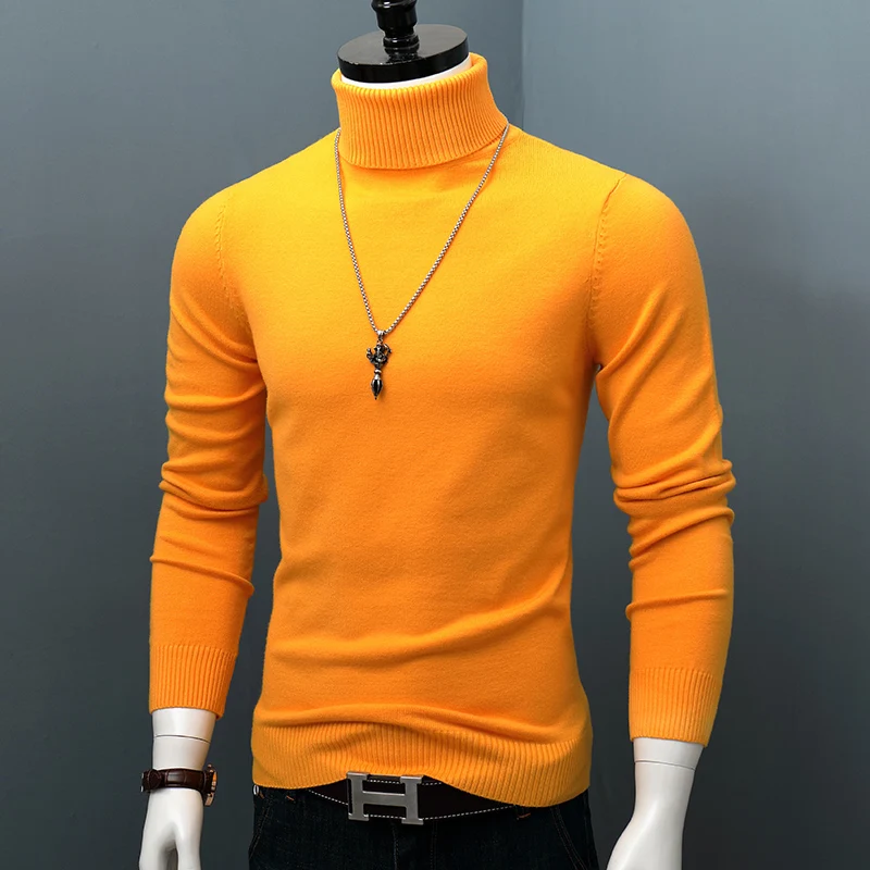 

Winter New Men's High Neck Sweater Turtleneck Sweatwear Solid Color Pullover Knitted Warm Casual Knitwear Mens Outdoor Tops C02