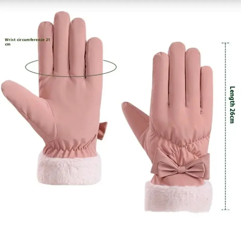 Guantes de esquí para mujer, guantes de invierno de lana gruesos y cálidos de felpa de algodón impermeables con pantalla táctil para conducción al aire libre y montañismo